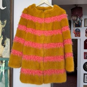 Vintage Shrimps Pink and Orange Faux Fur Teddy Jacket Size Small